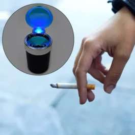 4945 Car Smokeless Ashtray Blue LED Cool Light Indicator Travel Auto Cigarette Odor Remover Smoke Diffuser Stand Cylinder (Moq – 12pc)