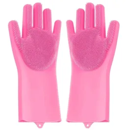 177 Reusable Silicone Cleaning Brush Scrubber Gloves (Multicolor)