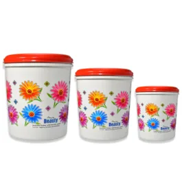 2062 Kitchen Airtight & Food Grade Plastic Floral Design Grocery Storage Container/Jar. Set of 3pcs – 5000ML, 7000ML, 10000ML
