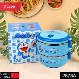 2873A DORAEMON 2LAYER LUNCH BOX STEEL HIGH QUALITY 2 LAYER TIFFIN BOX FOR HOME , OFFICE & SCHOOL USE