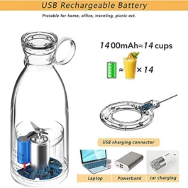 UV16  Portable USB Juicer Electric USB Juice Maker Mixer Bottle Blender Grinder Mixer,6 Blades Rechargeable Bottle, Shake Fruit & Vegetable, Juice Blender, Grinder for Home