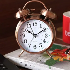 BZ08 Table Alarm Clock Vintage Look Twin Bell with Night LED Display and Loud Sound Alarm Voice Clocks for Student Kids Bedroom (Copper)
