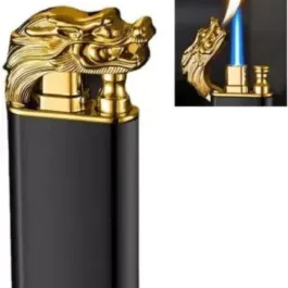 AE21 Dragon Magic Double Flame Cigarette Lighter Luminous Cigar Torch Lighters Wind-Proof Steel Gas Lighter (Pack of 1)
