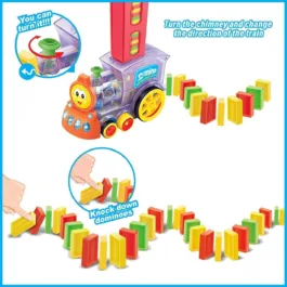 ZT03 Dominos Train Blocks Set, 60 PC Domino Blocks Train Toy Set with Lights & Sounds, Building and Stacking Toy for Boys and Girls, Automatic Blocks Laying Toy Train Set