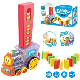 ZT03 Dominos Train Blocks Set, 60 PC Domino Blocks Train Toy Set with Lights & Sounds, Building and Stacking Toy for Boys and Girls, Automatic Blocks Laying Toy Train Set