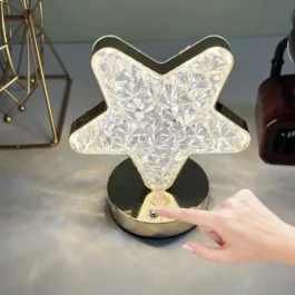 HD02 STAR SHAPE CRYSTAL DIAMOND LAMP CORDLESS LUXURY LAMP WITH USB RECHARGEABLE, 3-WAY DIMMABLE & TOUCH CONTROL DECORATIVE NIGHTSTAND LAMP FOR BEDROOM, LIVING ROOM, PARTY, RESTAURANT DECOR (1 PC )