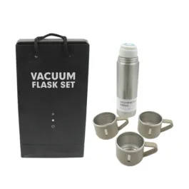 125 STAINLESS STEEL VACUUM FLASK SET WITH 3 STEEL CUPS COMBO FOR COFFEE HOT DRINK AND COLD WATER FLASK IDEAL GIFTING TRAVEL FRIENDLY LATEST FLASK BOTTLE. (500ML)