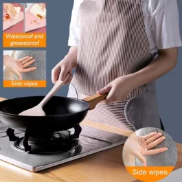 198 Cooking Apron Chef Apron Waterproof and Oil-Proof Cooking Kitchen Apron with Pocket and 2 Side Coral Velvet Towels for Hands Wiping