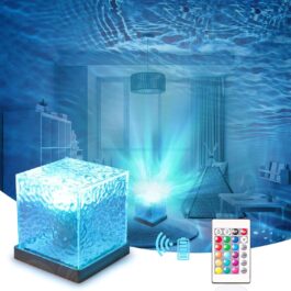 Ocean Wave Projector Lamp 3D Water Wave Effect Romantic LED Night Light Remote Control USB Rechargeable Crystal Table Lamp for Home Decor, Bedroom & Gift, Multicolor Light (Cube Shape)