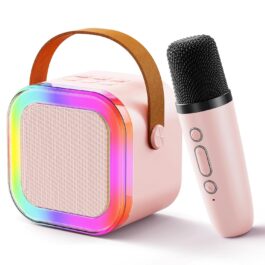 Karaoke Mic with Speaker for Kids, 5W Mini Wireless Bluetooth Portable Machine, 5Hrs Playtime Light & Voice Effects Multi Play Modes K12/TF Card/USB/Type C Fast Charging Port (Multicolor)