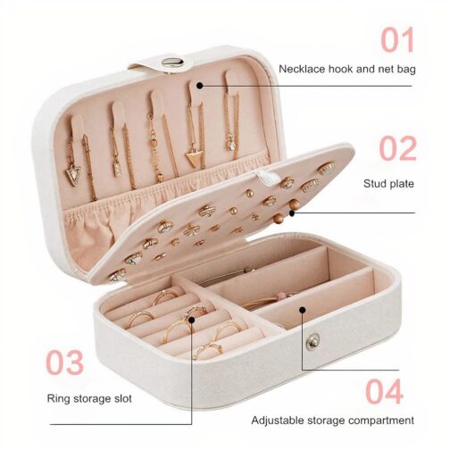 Jewellery Organiser PU Leather Zipper Portable Storage Box Case with Dividers Container for Rings, Earrings, Necklace Home Organizer - Image 5