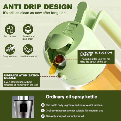 500ml 2 in 1 Glass Oilve Oil Sprayer and Dispenser Bottle,Oil Spray Bottle for Cooking,Oil Sprayer for Air Fryer, Premium Nozzle,Oil and Vinegar... - Image 7