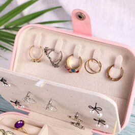 Jewellery Organiser PU Leather Zipper Portable Storage Box Case with Dividers Container for Rings, Earrings, Necklace Home Organizer